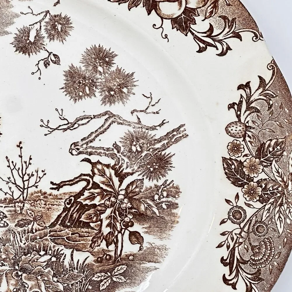 Vintage Japan Turkey Oval Platter Brown Transferware Thanksgiving Holiday 18”